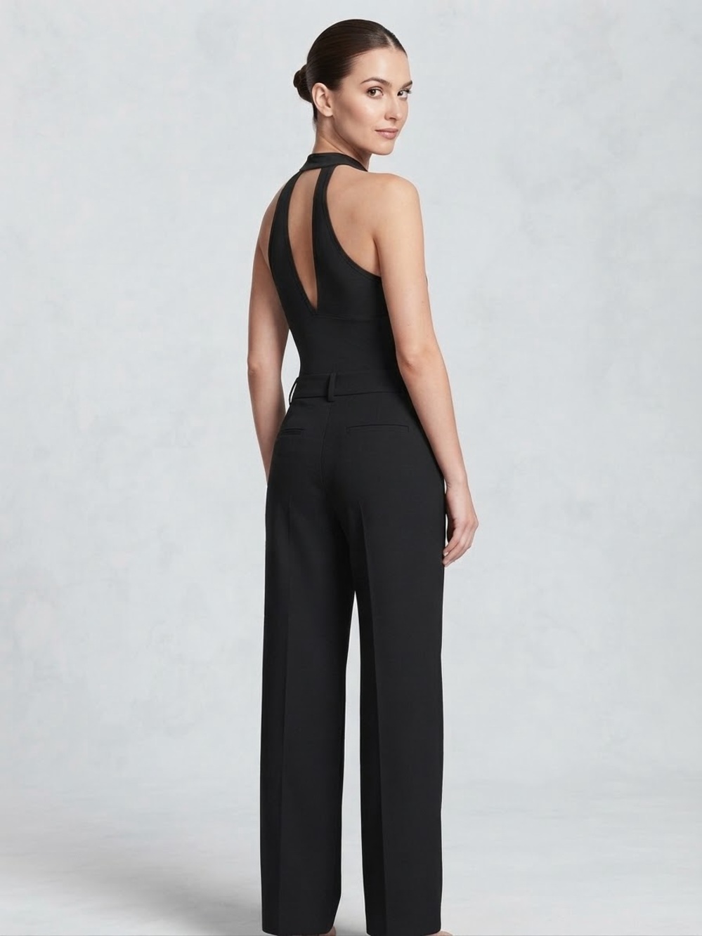 Nicole Miller Black Sleeveless Keyhole Back Jumpsuit